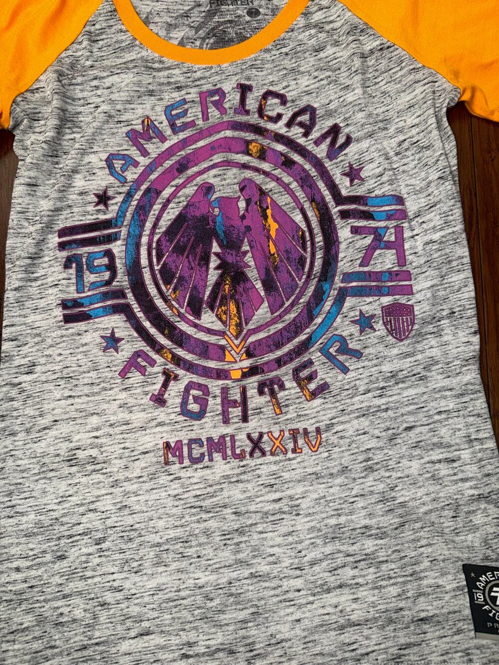 Small American Fighter Clarion 3/4 Raglan women's top shirt
